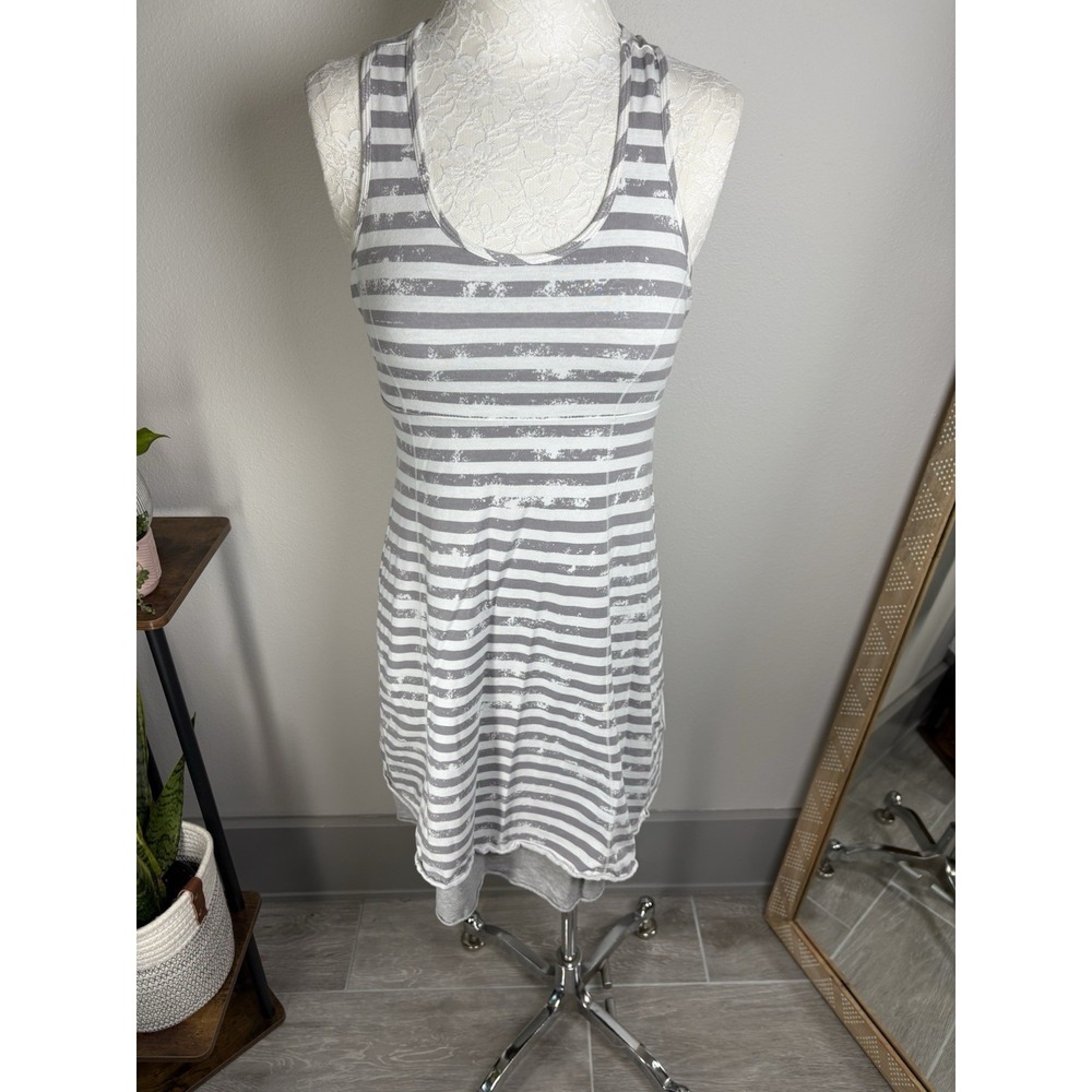 Soybu Womens M Gray Striped Mini Dress Athleisure Sporty Cotton Modal